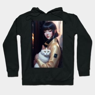 Beautiful woman with cat - Modern digital art Hoodie